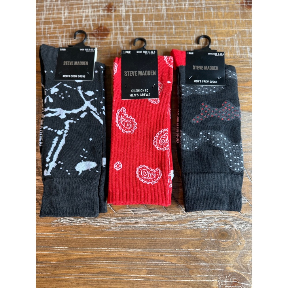 NWT Steve Madden Mens Crew Socks LOT Paisley Splatter Camo 6-12.5 Skater Gift